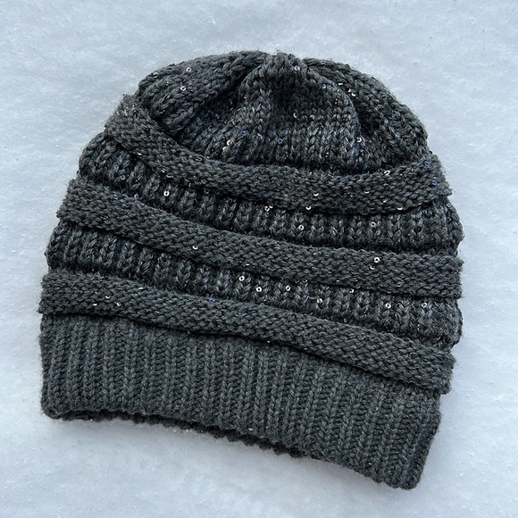 C.C Winter Knitted Beanie w/ Sequins - Light Grey - Picture 7 of 10